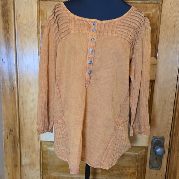 Red Ranch Tops - Red Ranch western Flair Orange Buttoned Ribbed 3/4 Sleeve Tunic L